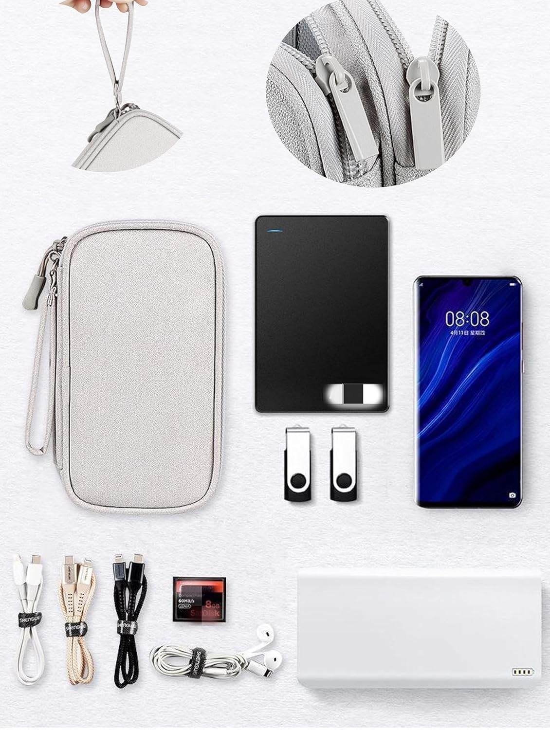 Electronic Organizer Travel Cable Accessories Bagpouch Portable Waterproof Storage Bag Electronic Organizer Case for Cable, Mouse,Usb Cable,Power Bank,Cord, Charger, Phone, Earphone image number 2