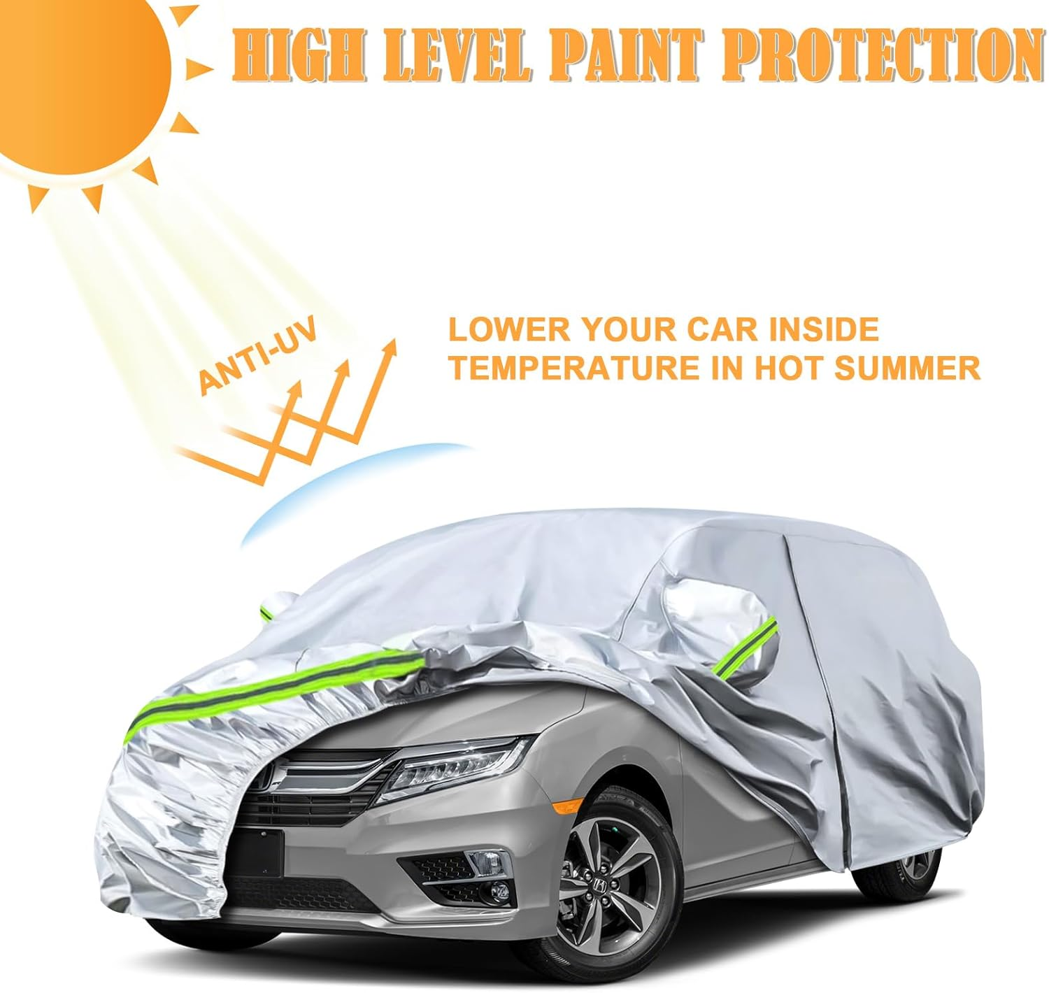 Waterproof Car Covers Replace for 2005-2025 Honda Odyssey Minivan, 6 Layers Silver All Weather Custom-Fit Car Cover with Zipper Door & Windproof Bands for Snow Rain Dust Hail Protection image number 2
