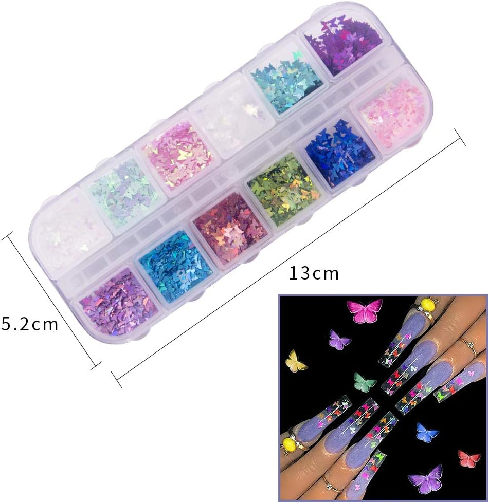 24 Color/Set 3D Butterfly Nail Glitter Sequins, Kalolary Splarkly Laser Butterfly Nail Sequin Acrylic Paillettes Holographic Nail Sparkle Glitter Sheets Tips Nail Art Decoration image number 4