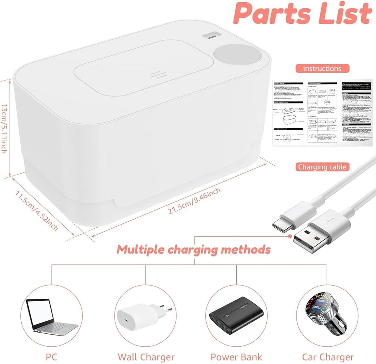 Wet Wipe Warmer, Even Heating Wet Wipes Dispenser for Home Use, Gentle Portable Heating Diaper Holder Container for Living Room Bathroom Bedroom image number 1