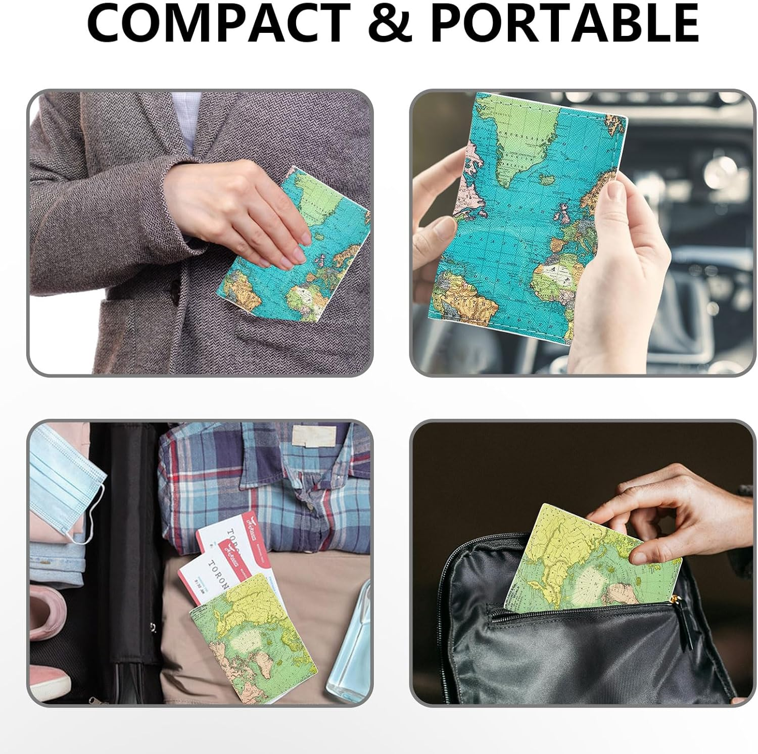 LELE LIFE 2 Pack Passport Holder Women, Passport Cover Case with Boarding Pass Slot and 3 Card Slots, World Map Travel Wallet Passport Book Holder, Style A, Design image number 2