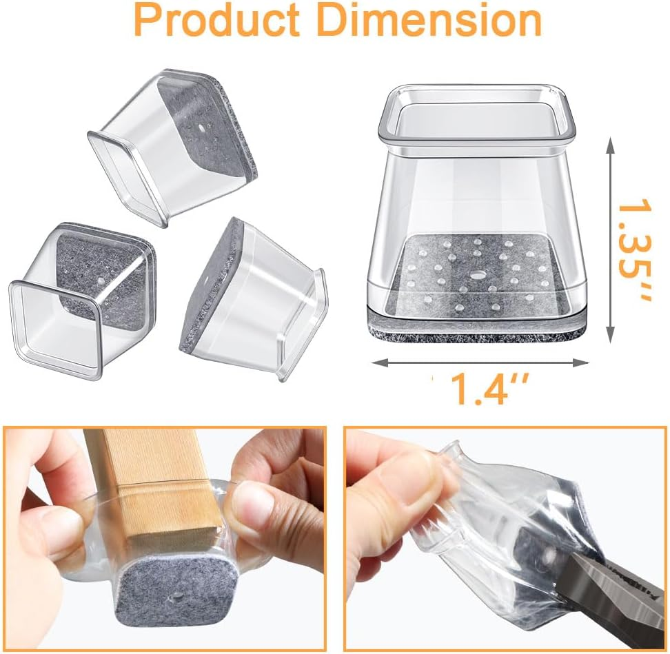 32 Pcs Square Chair Leg Protectors for Hardwood Floors, Felt Furniture Pads Floor Protectors, Silicone Chair Leg Caps Covers,Large (Fit Side Lenght: 27-40Mm) image number 1