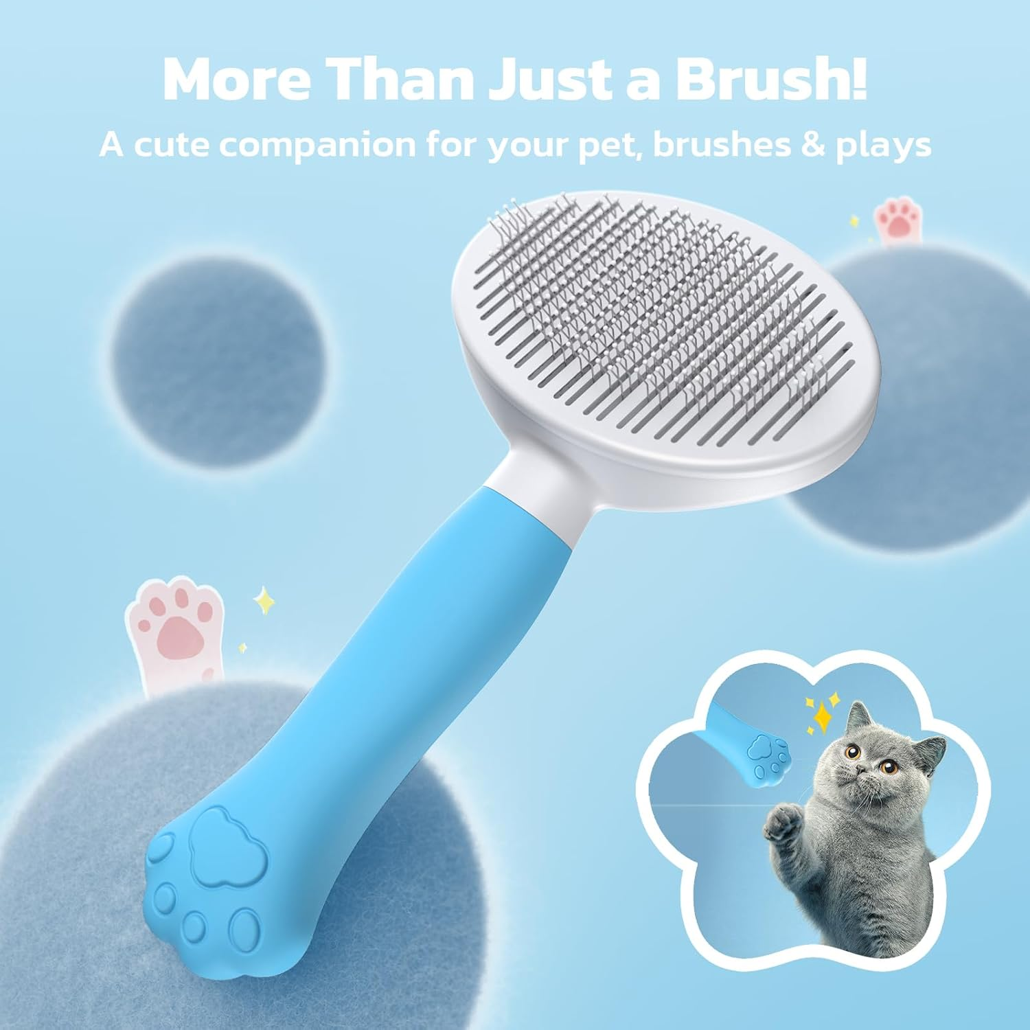 Zivacate Cat Brush Dog Brush [Ergonomic Handle & One-Click Cleaning] Tool for Short & Long-Haired Dogs/Cats/Rabbits, Undercoat Brush (Ocean Blue)