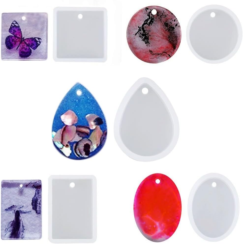 LALOCAPEYO 20 Pcs Silicone Resin Molds with Hanging Hole with Keychain Rings for Jewelry Making DIY Craft for Resin Jewelry Casting Molds, Silicone Molds Pendant Mold image number 3