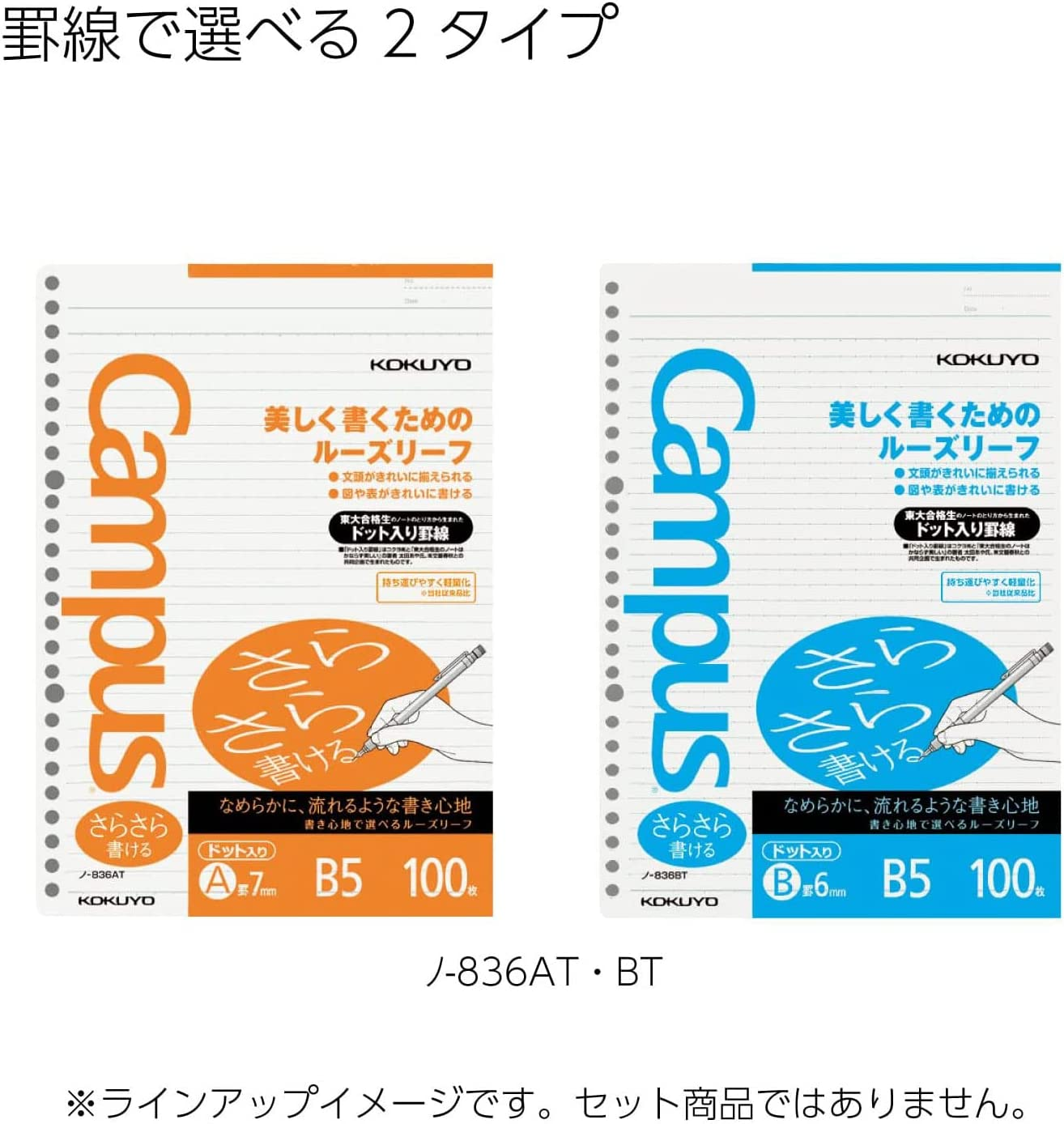 Kokuyo Campus Loose Leaf Paper for Binders, Sarasara Smooth Writing, B5, B 6Mm Dotted Ruled, 26 Holes, 36 Lines, 100 Sheets, Ph Neutral, Bleed Resistant, 75Gsm, Japan Import (NO-836BTN) image number 3