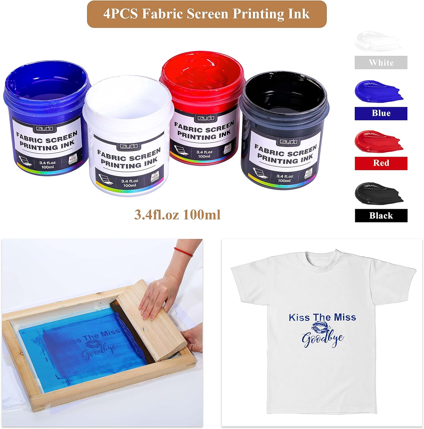 Caydo 46-Piece Screen Printing Kit with 4 Color Ink, 2 Size Frames and LED UV Exposure Lamp image number 4