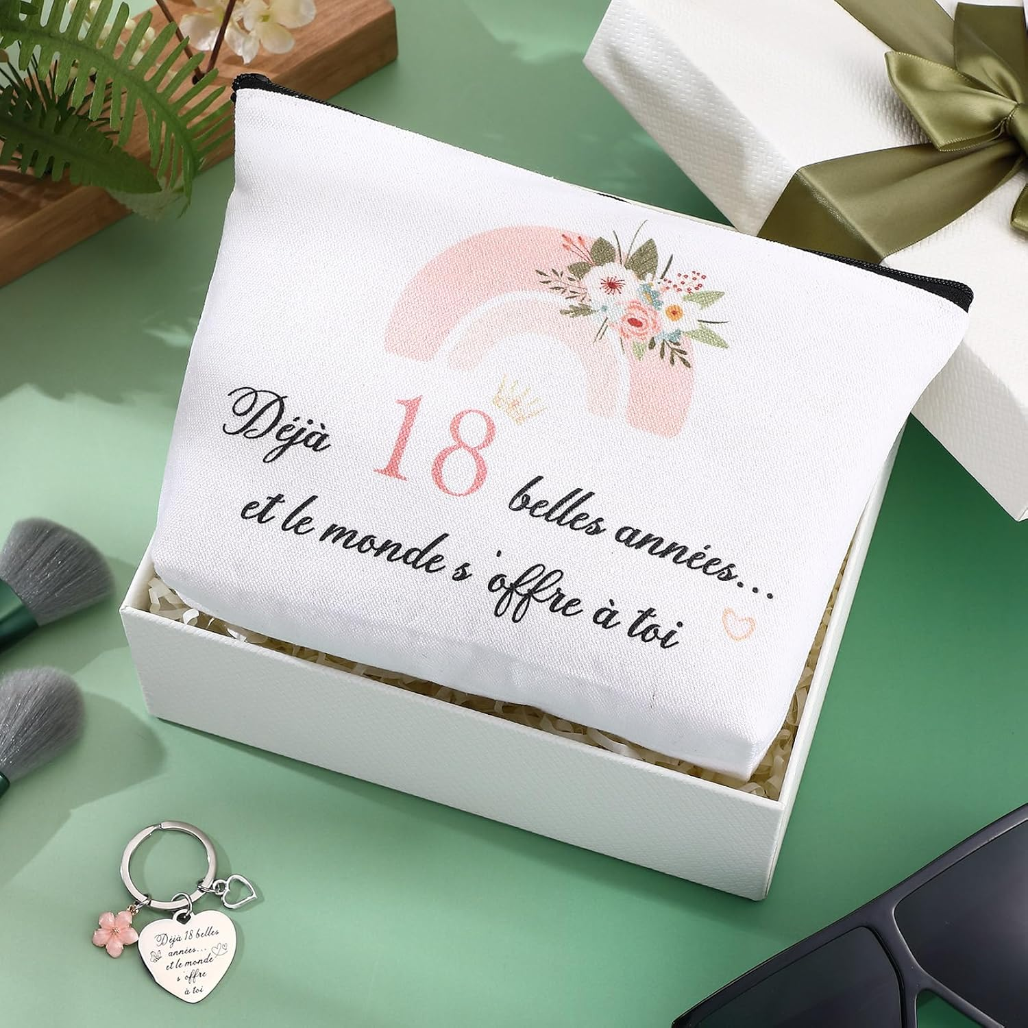 Xuniea 18Th Birthday Gift for Girls Cosmetic Bags with Zipper and Flower Pendant Keychain Funny Birthday Gifts for Women, Classmates, Friends, Niece, White, Fashion image number 3