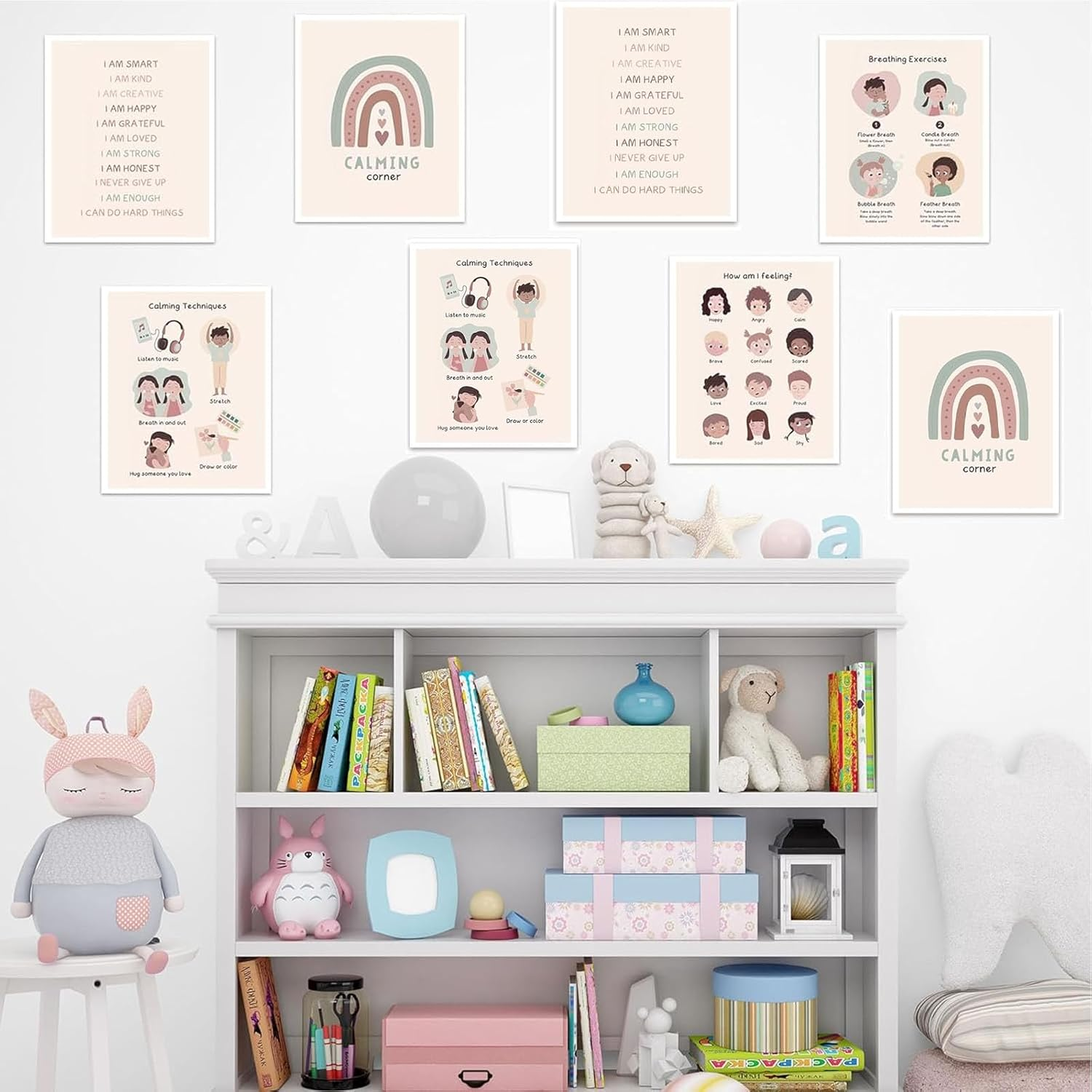 6Pcs Educational Posters, Calming Corner Posters Classroom Emotions Chart, Educational Posters for Toddlers Classroom Supplies - Feelings Wheel Chart for Emotional Awareness and Self-Regulation image number 2