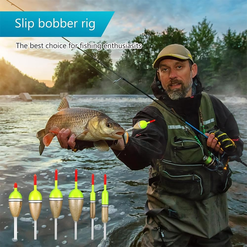 NYGHMY 12 Pcs Balsa Wood Slip Bobbers &mdash; Fishing Floats for Crappie, Bluegill, Trout, Bass, Panfish, Catfish, Walleye &mdash; 6 Sizes Tackle Accessories image number 2