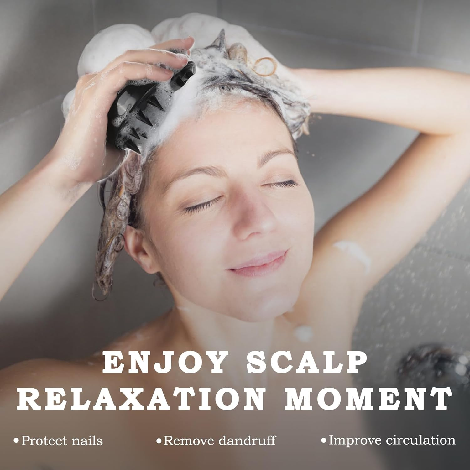 Hair Scalp Massager Shampoo Brush, Freatech [Wet & Dry] Manual Head Scalp Massage Brush, Soft Silicone Bristles Care for the Scalp, Exfoliate and Remove Dandruff, Promote Hair Growth - Black