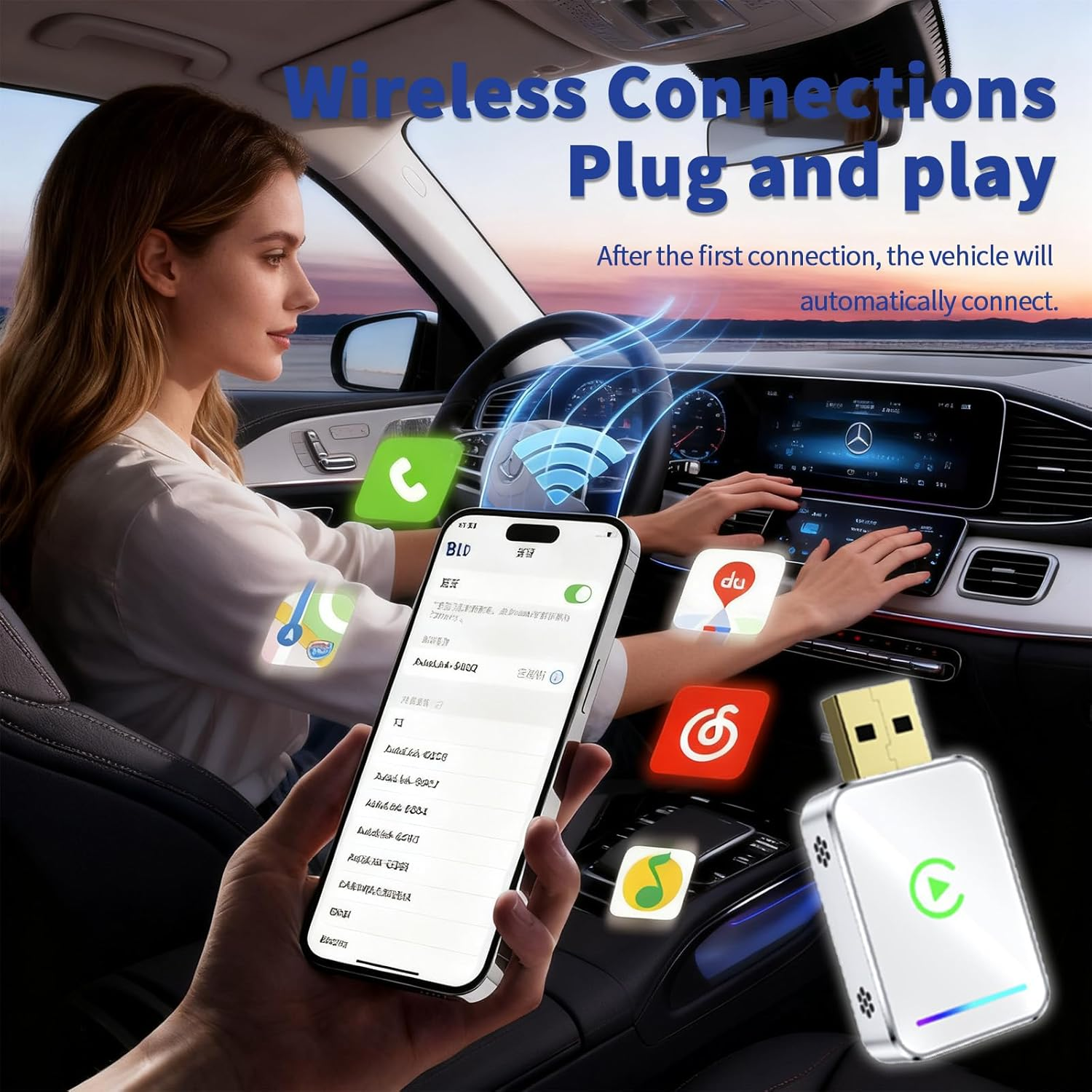 2-In-1 Wireless Carplay Adapter, Silver White Android Car Adapter,Golden Joint,Carplay Dongle，Suitable for Converting OEM Wired to Wireless, Plug and Play,Android 11+ image number 6