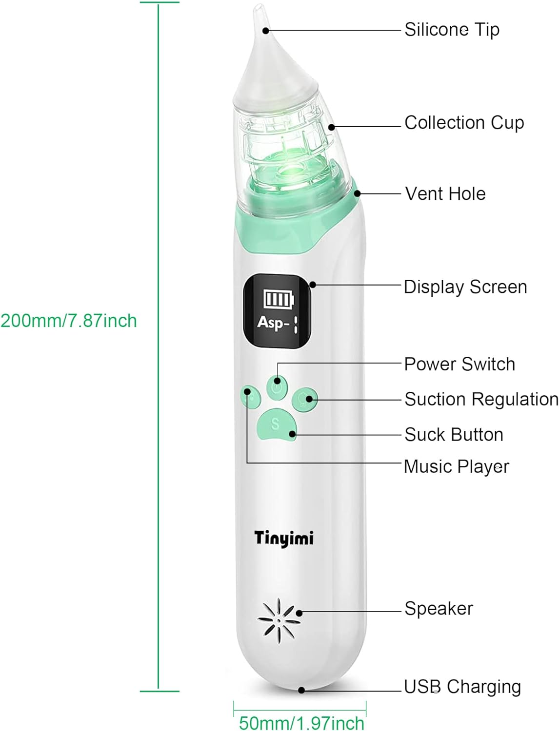 Large Flow Electric Nasal Aspirator, Newest Nose Sucker for Baby, Booger Sucker, Nose Cleaner for Toddlers with 3 Silicone Tips, 3 Suction Levels, Music & Light Soothing Function (KA1001) image number 5