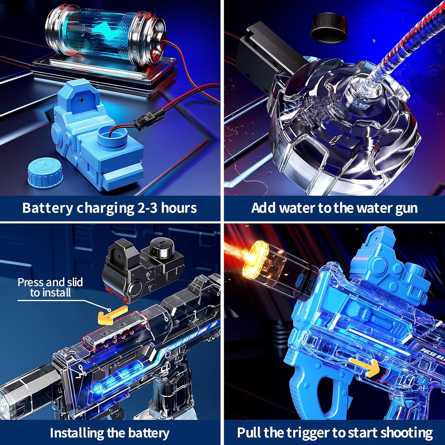 2 Pack Uregoio Electric Blaster Water Guns for Adults & Kids, Automatic Squirt Guns with 32-44 FT Long Range, Big Water Guns with LED Light, Summer Outdoor Beach Swimming Party Pool Toy image number 6