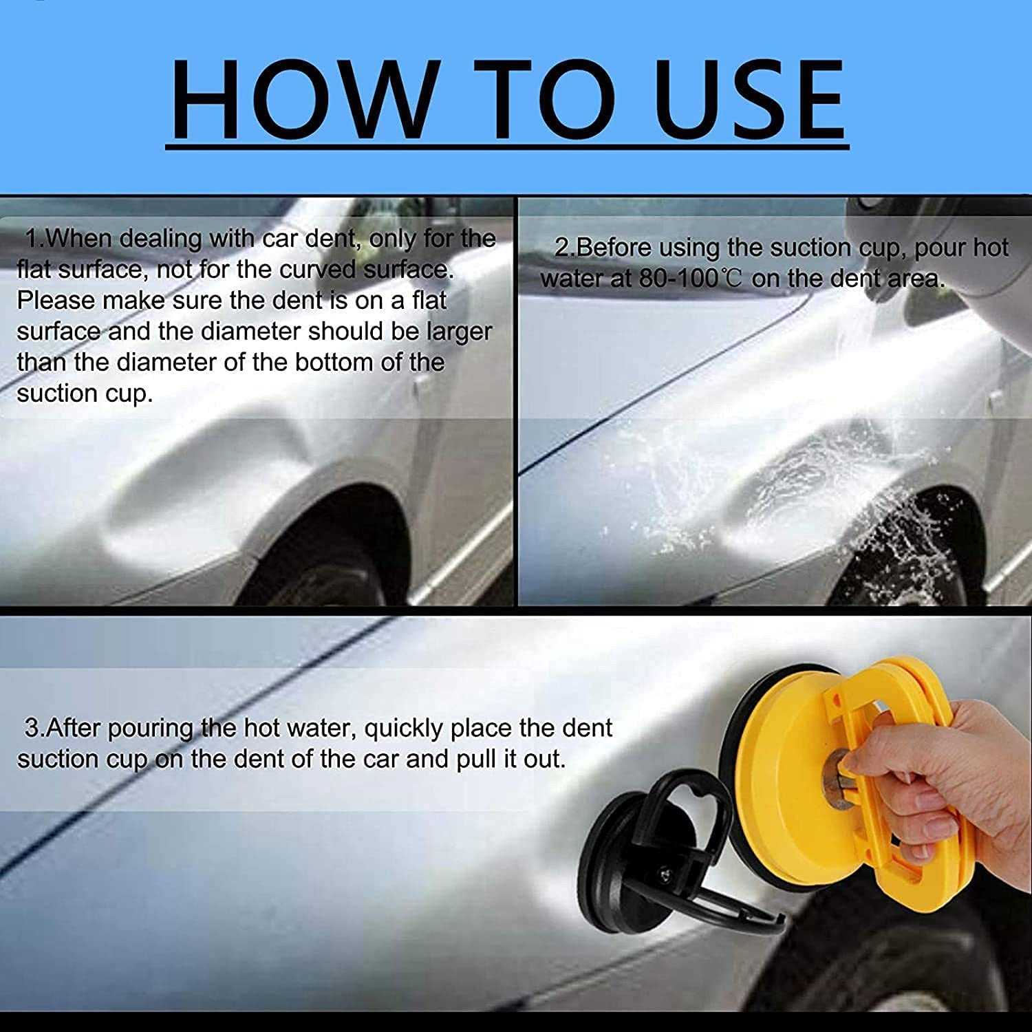 3Pcs Dent Puller Handle Lifter Car Dent Puller Suction Cup Dent Remover Tools Suction Cup Lifter for Car Dent Repair image number 3