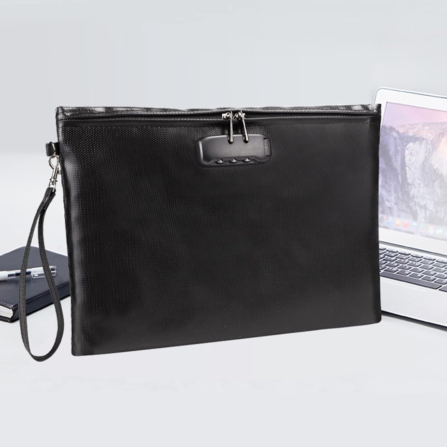 Julycrab Fireproof Document Bag with Lock Money Safety Organizer Zipper Closure Storage Pouch Pocket with 10 Cards Slot for for A4 Documents File Cash Passport Certificates Home Office Travel image number 3