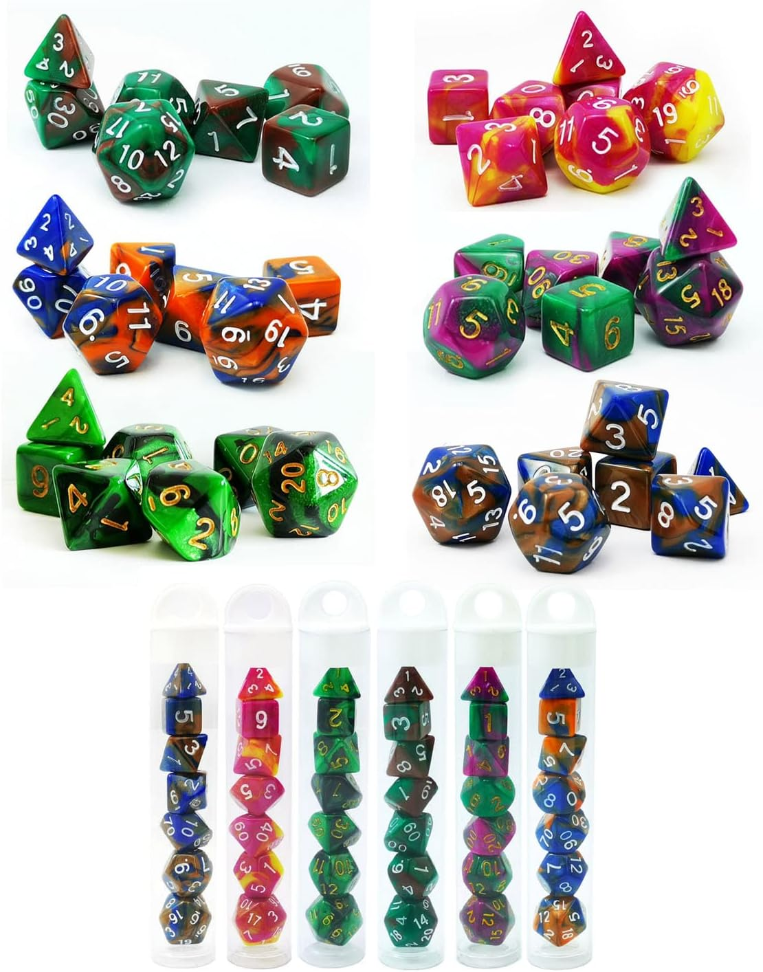 Bescon D20 Spindown Dice 22MM, Assorted Marble Colors 6Pcs Set image number 4