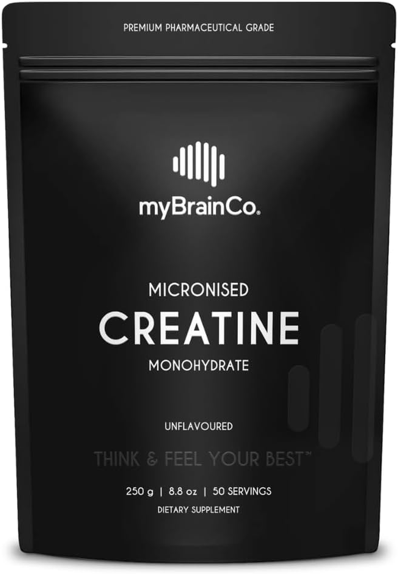 Mybrainco Micronised Creatine Monohydrate - 100% Pure, Lab-Tested, Pharmaceutical Grade Powder - Unflavored - Athletic & Cognitive Performance - 50 Servings (250G)