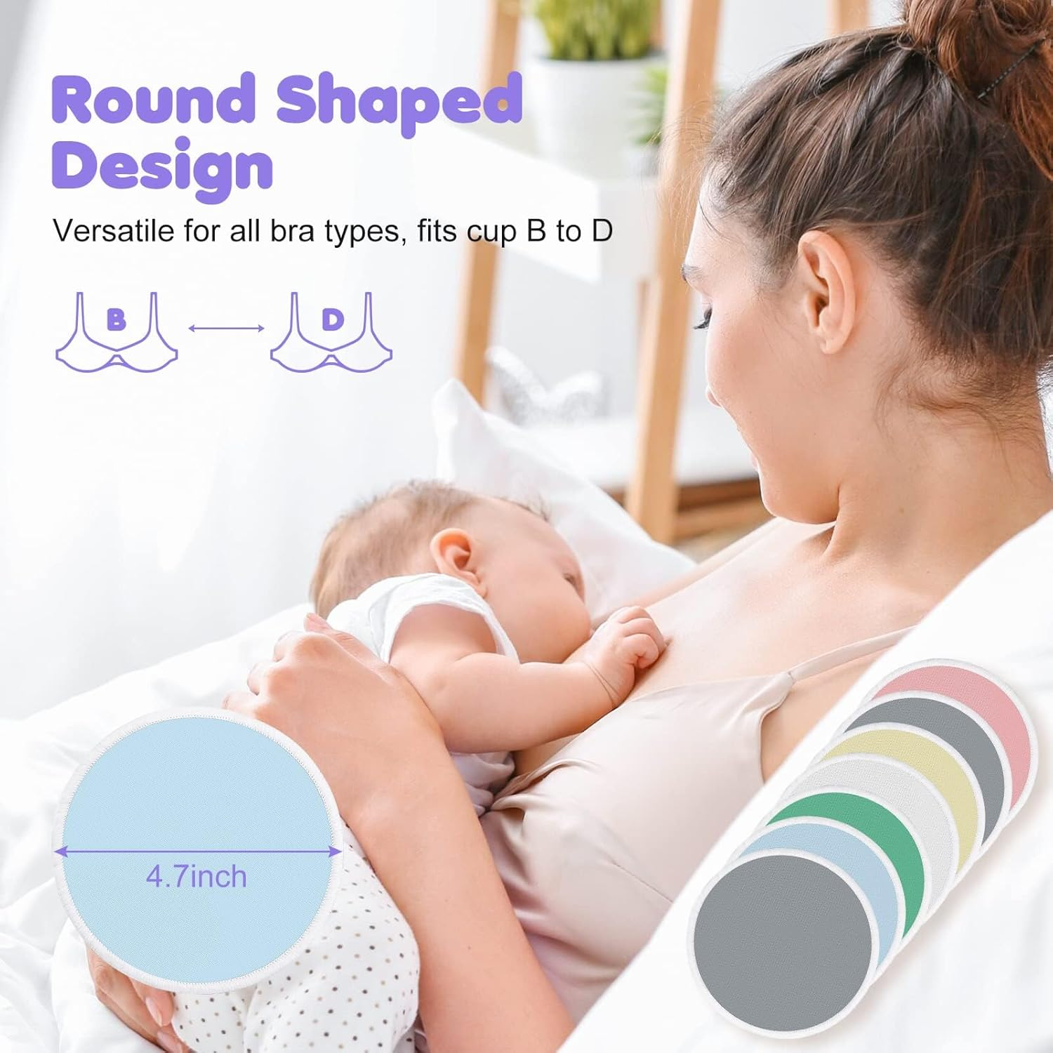 12 PCS Reusable Breast Pads for Breastfeeding &ndash; Washable Nursing Pads, Reusable Nursing Pads with Wash & Carry Bags, 4.7 Inch Multicolor image number 1