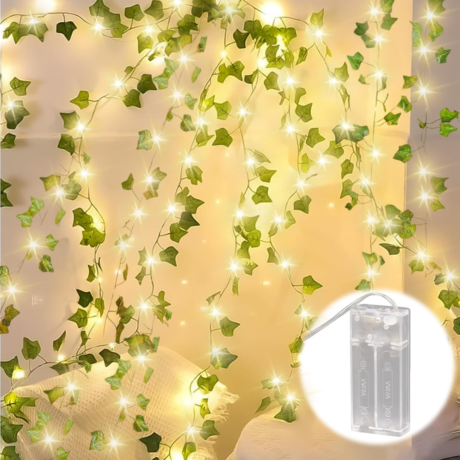 LED Fairy Lights Ivy Artificial 20 M Fake Ivy Garland with 200 LED Lights, Fairy Lights with Flower Garland, Hanging Plants for Indoor Use, Wedding, Party Decoration image number 2