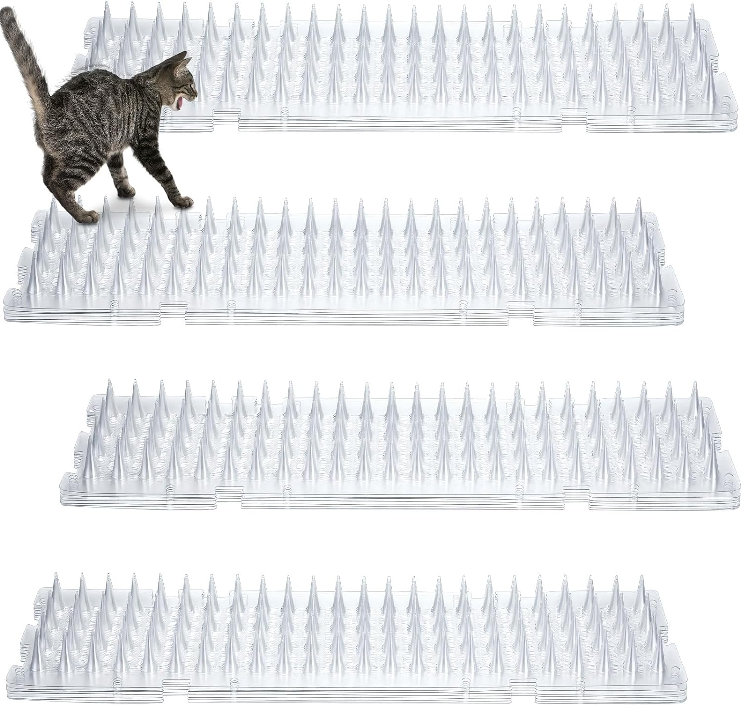 12 Pieces Clear Spiked Cat Repellent Mats for Outdoor Garden Window Sofa (Big Spikes, 16 X 13 Inches)