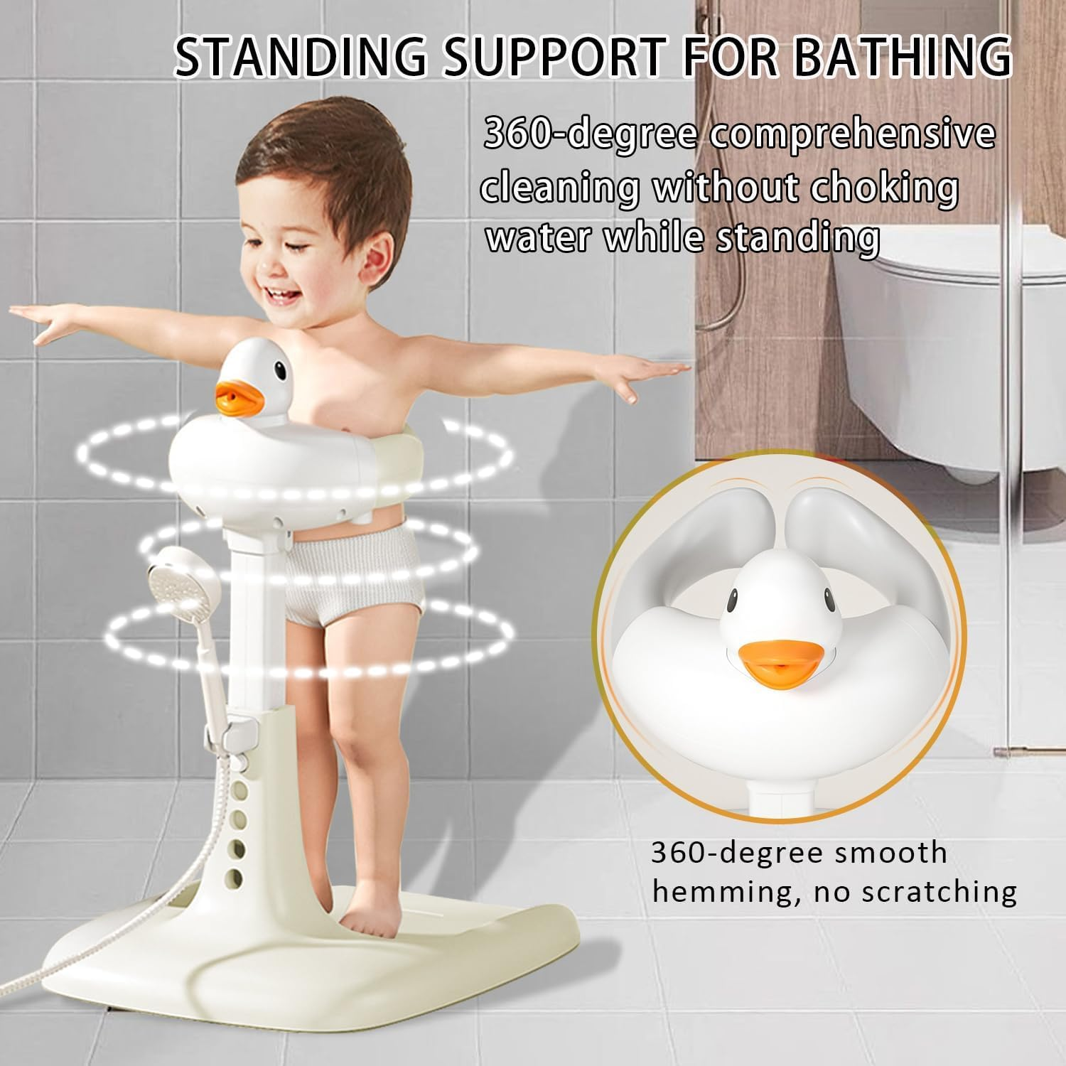 Adjustable Height Baby Shower Stand with Anti-Slip Base,Bath Shower Standing Support Baby Bath Stand,Portable Bath Helper Baby,Free Mother Hands (Khaki) image number 5