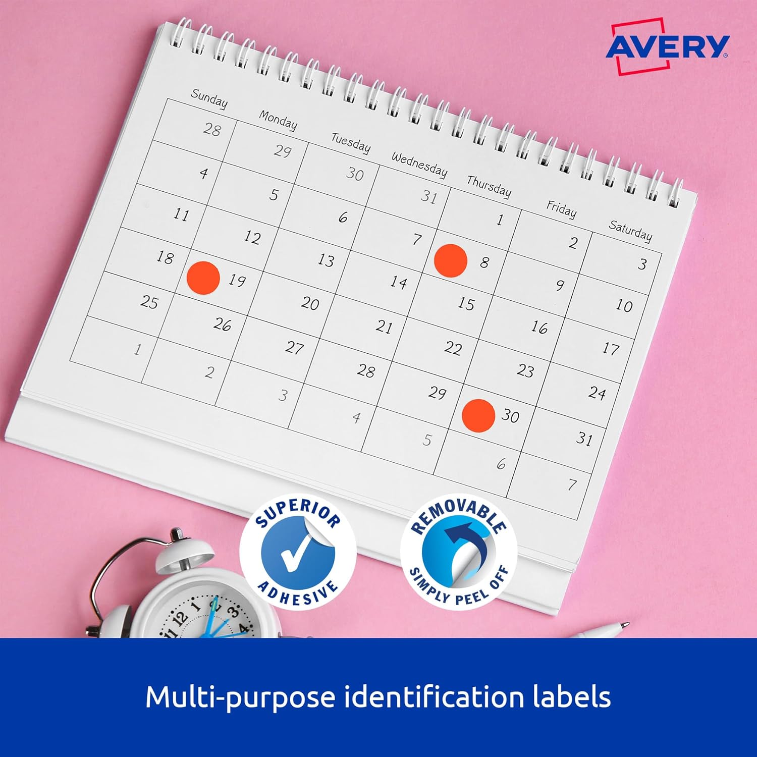 Avery round Dispenser Labels - Removable Price Stickers - Identification Labels - Office Supplies - Fluoro Red, 14Mm, 700 Labels / 1 Roll (937298) (Pack of 2)
