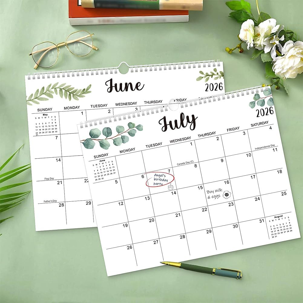 Geli Wall Calendar 2026-2027 with 8 Pieces Sticker, January 2026 - June 2027, 2026-2027 Monthly Calendar with Thick Paper, Twin-Wire Binding,Large Blocks, Hanging Hook, Holidays