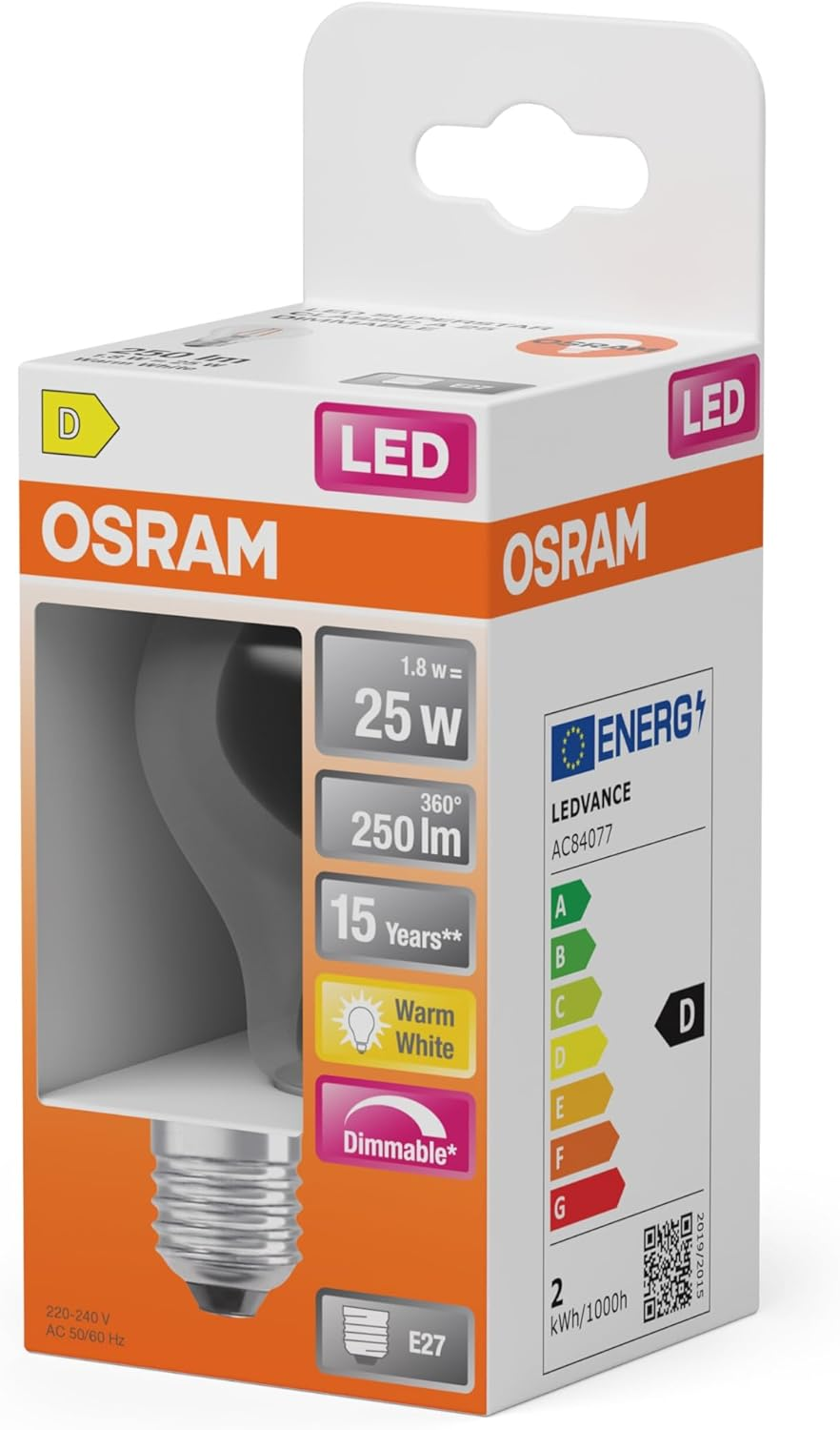 OSRAM LED Retrofit Classic a DIM 1.8 W 827 Clear E27