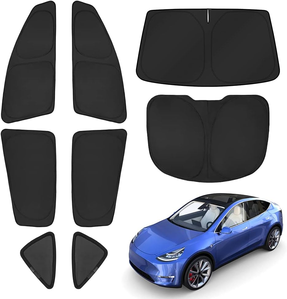 T TGBROS Custom Fit for Windows Sunshade Tesla Model Y 2020-2022 Windshield & Rear & Side Window & Triangular Window Shades Full Set Blocks UV Rays Keeps Your Vehicle Cool Foldable