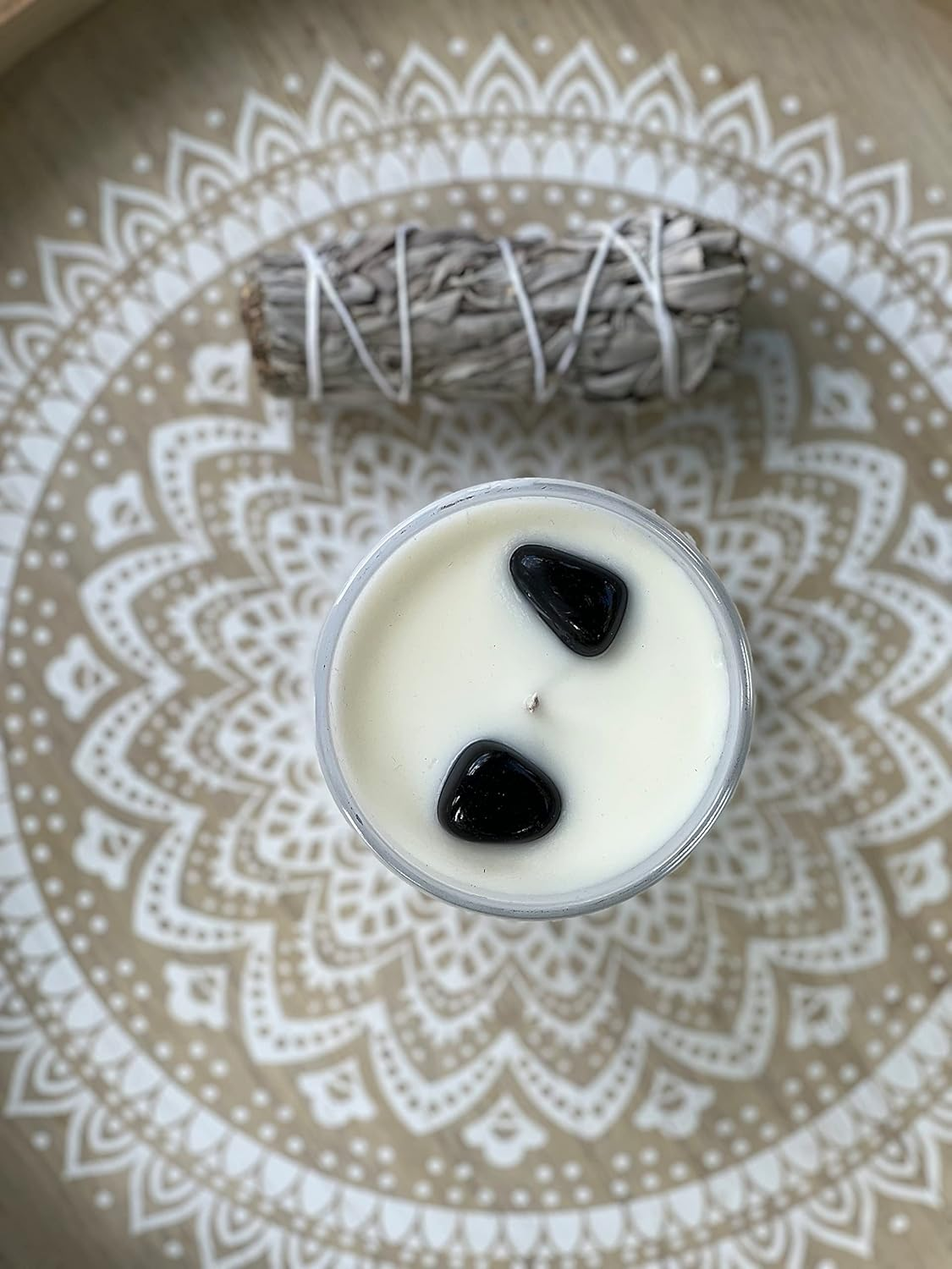 Pure Sage Candles with Black Obsidian Crystals. Absorb Negative Energy Provide Protection and Space of Tranquillity. Natural Soy Wax. Aromatherapy Meditation Essential Oils image number 2