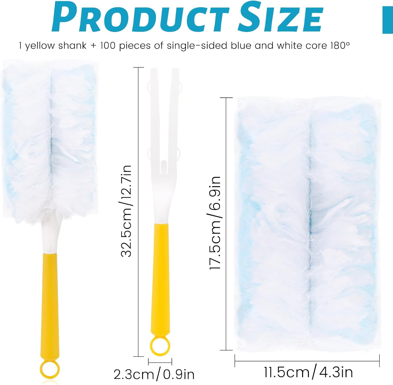 100PCS Duster Refills, 180&deg;Duster Pads with Dusters Handle, Disposable Dusters, Cleaning Supplies for Housekeeping, Dusting Tools image number 2