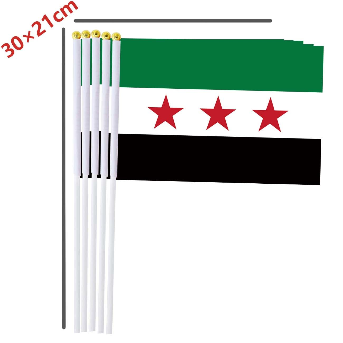 Syrian Revolution Handheld Small Flag Set,10 PCS 5&times;8 Inch Mini Former Syria Hand Held Banner,Tiny Digital Printed Polyester Banner image number 1