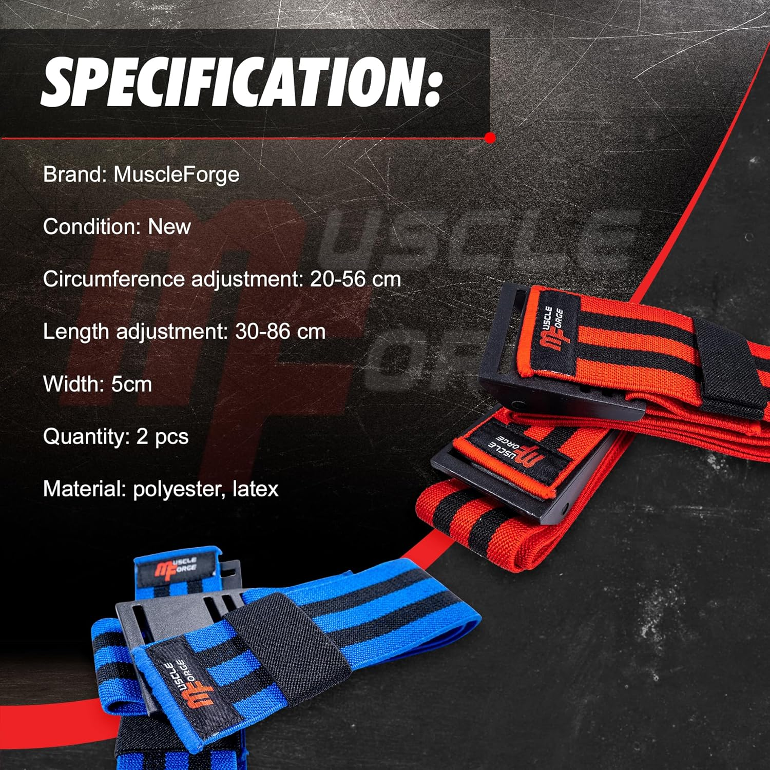 Muscleforge Blood Flow Restriction Bands, 2X Occlusion Bands for Legs, Elastic Bands with Buckle Fasteners for Muscle Building and Pump, BFR Cuffs image number 4