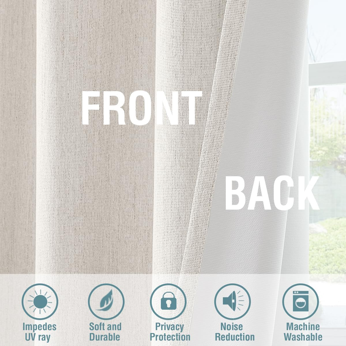 Blackout Curtains Linen Textured Thick Chenille Thermal Curtains Block Out Light and Heat Eyelet Curtains for Bedroom Blockout Curtains 243Cm Drop for Lounge and Spare Room, Heather Ivory image number 2