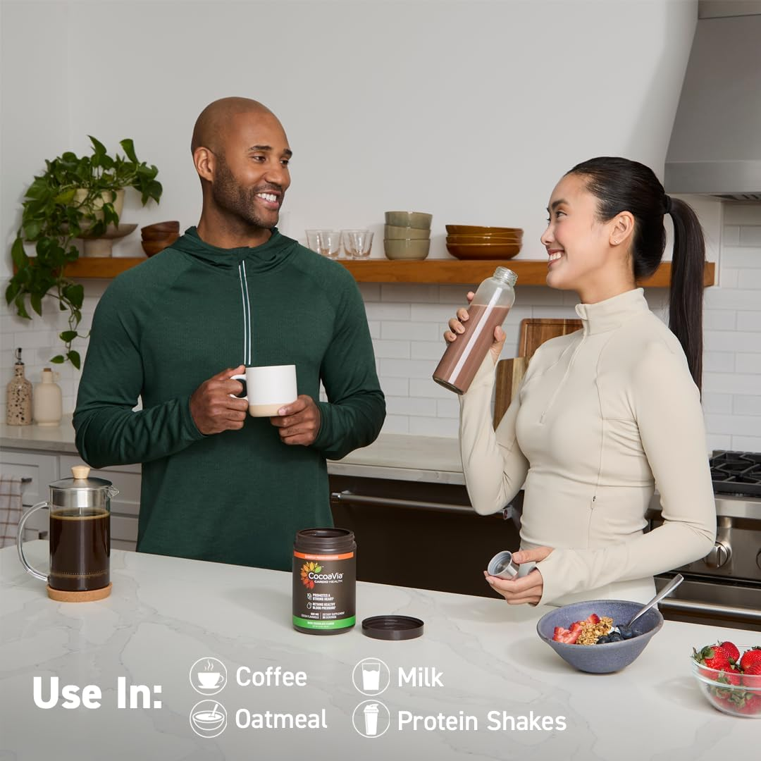 Cocoavia Cardio Health Cocoa Powder, 60 Servings, 500Mg Cocoa Flavanols, Support Heart Health, Boost Nitric Oxide, Improve Circulation, Energy, Preworkout, Vegan, Dark Chocolate Cacao image number 3