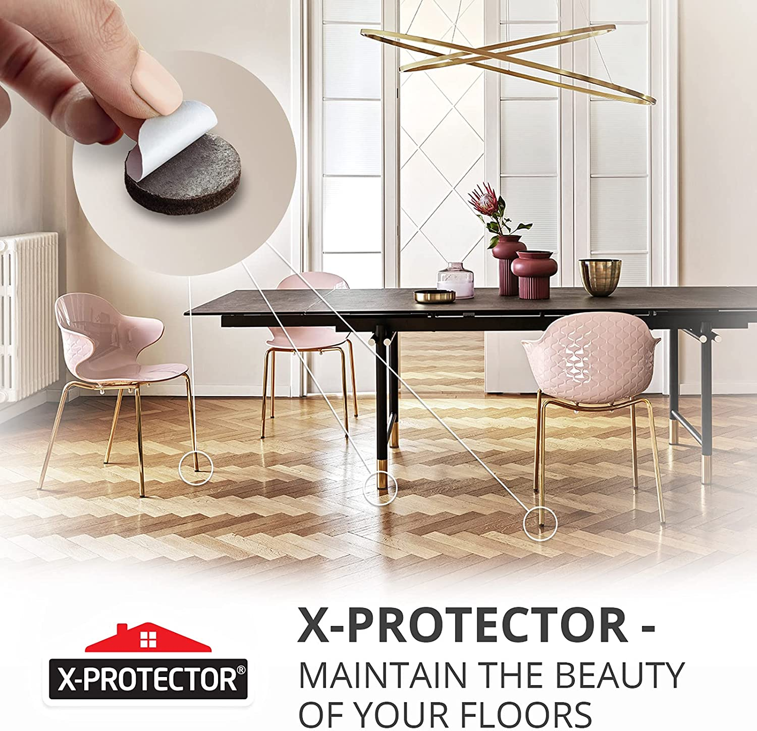 Felt Furniture Pads X-PROTECTOR 48 Pcs - 25 Mm Premium Chair Floor Protectors - Felt for Chairs Furniture Feet & Wood Floors - Best Furniture Pads for Hardwood Floors - Protect Your Hard Floors! - Brown image number 6