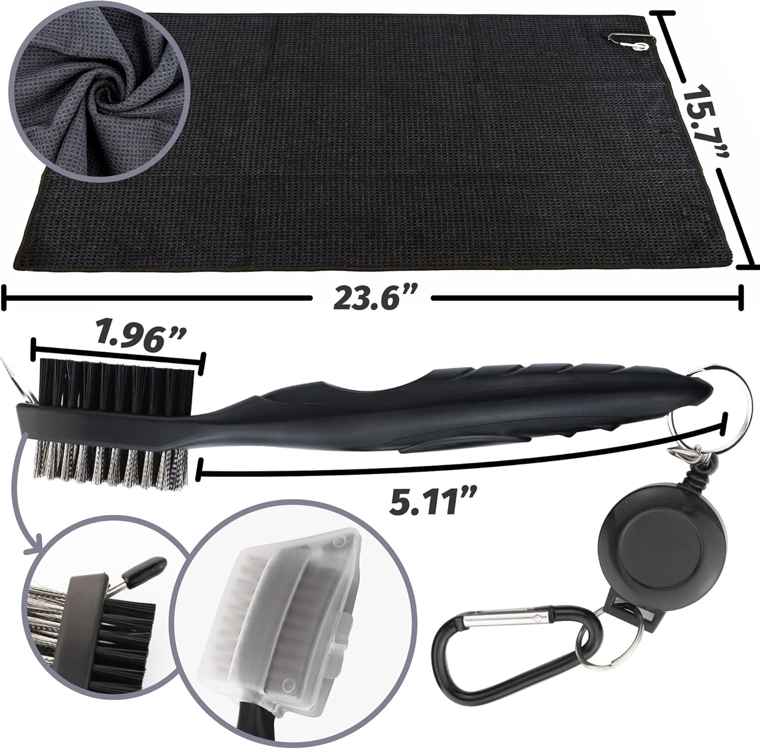 Golf Accessories Kit, 3 in 1 Golf Club Cleaning Kit - Towel, Brush, Divot Repair Tool - 3 In 1 Golf Accessories image number 5
