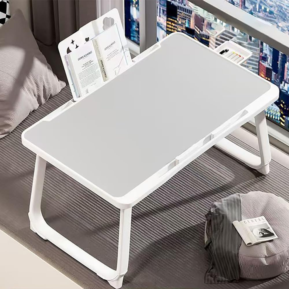 Hbluefat Laptop Desk Tray Table, Foldable Portable Lap Desk Notebook Stand Reading Holder with Storage Drawer and Cup Holder for Writing Reding Eating Breakfast on Bed/Couch/Sofa (Silver Gray)
