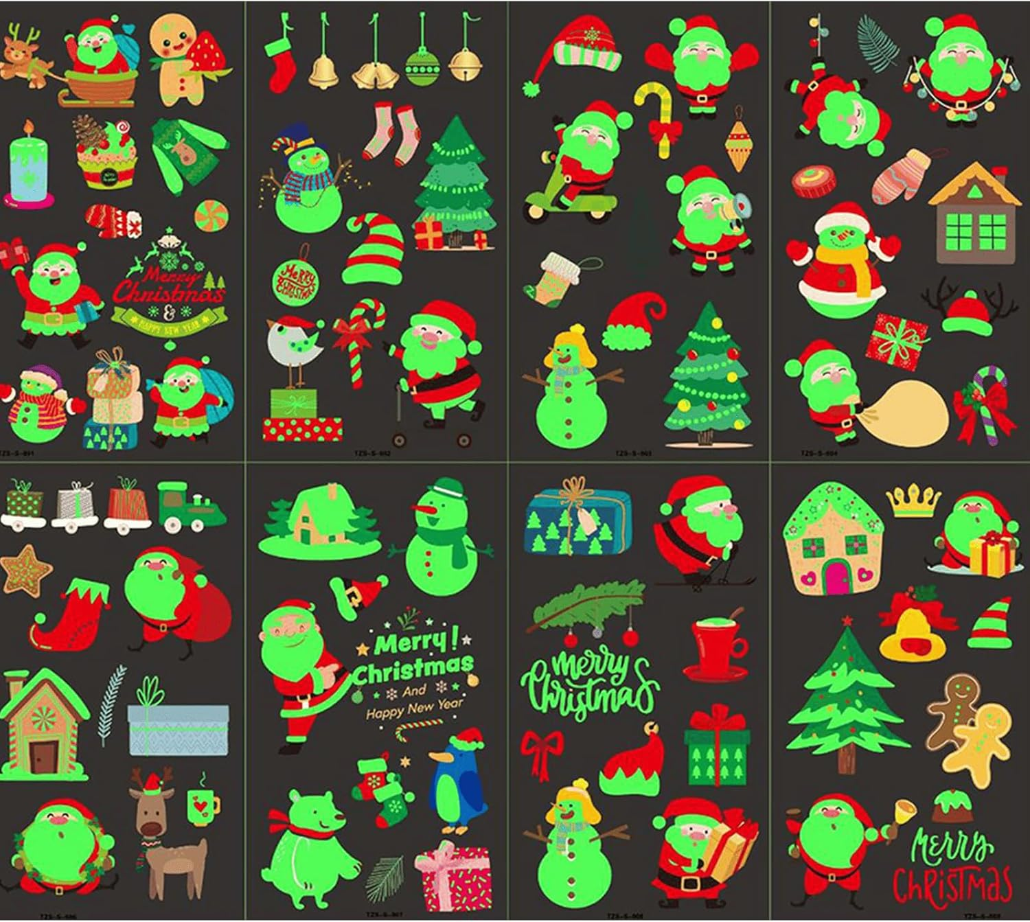 Luminous Christmas Temporary Tattoos 10 Sheets, 120 Pcs Glow in the Dark Xmas Body Stickers, Waterproof Holiday Decorative Tattoos, Party Decoration Accessories image number 4