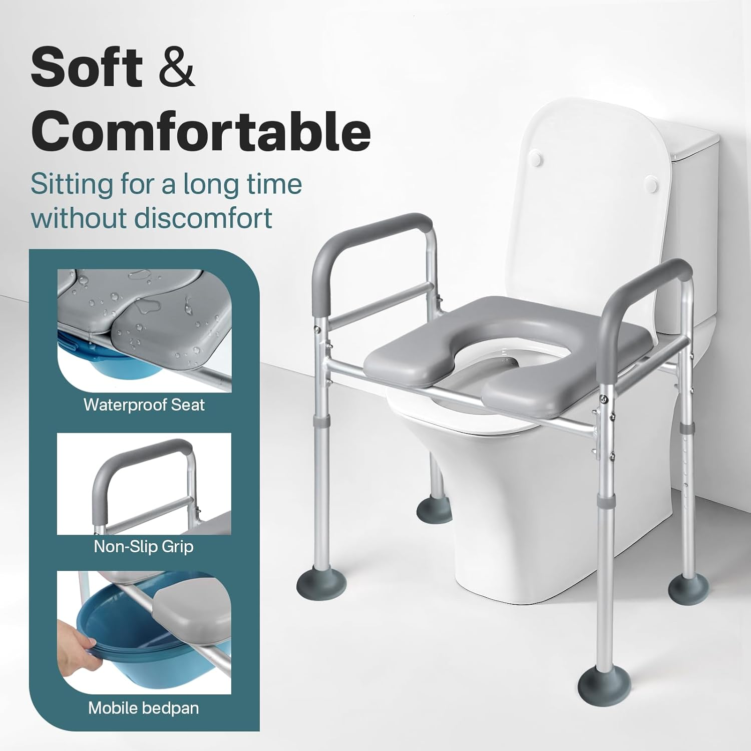 Eosprim Toilet Seat Risers for Seniors Elongated, Raised Toilet Seat with Handles, Toilet Safety Frames & Rails for Elderly and Handicap, Elevated Shower Commode Chair with Arms, Toilet Lift Grab Bar image number 2