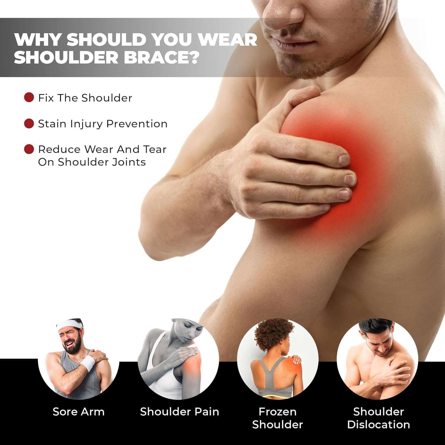 Astorn Adjustable Shoulder Brace for Torn Rotator Cuff with Icepack Holder - Shoulder Compression Sleeve Wrap for Pain Relief, Stability and Recovery - Fits Left and Right Arm for Men & Women (L) image number 6