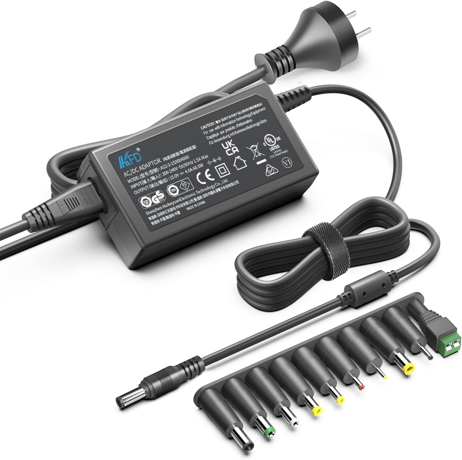 KFD Universal AC to DC Adapter - 15V 60W Switching Power Supply with 10 Selectable Plug Tips image number 2