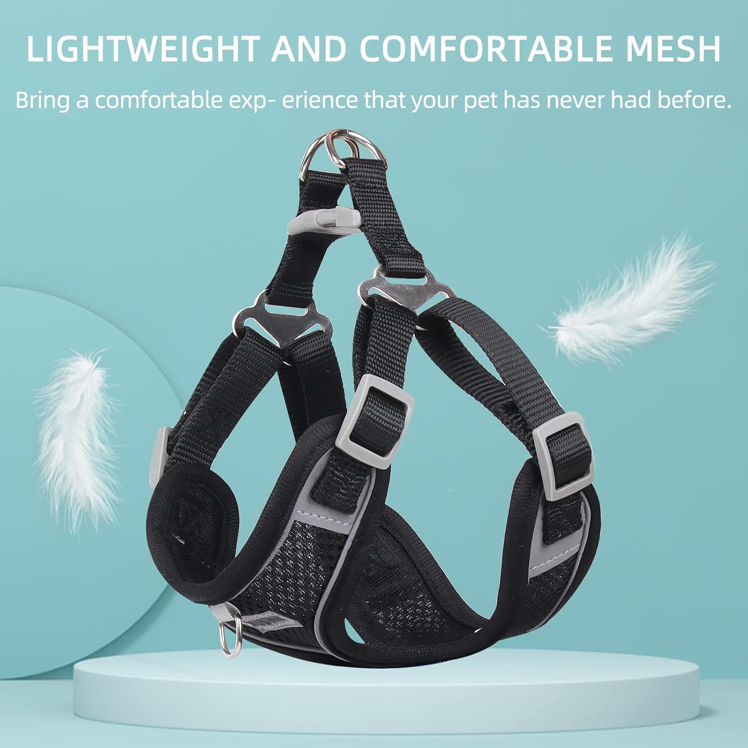 Rennaio Dog Harness No Pull, Adjustable Puppy Harness with 2 Leash Clips, Ultra Breathable Padded Dog Vest Harness, Reflective Dog Harness and Leash Set for Small and Medium Dogs (Black, S) image number 3