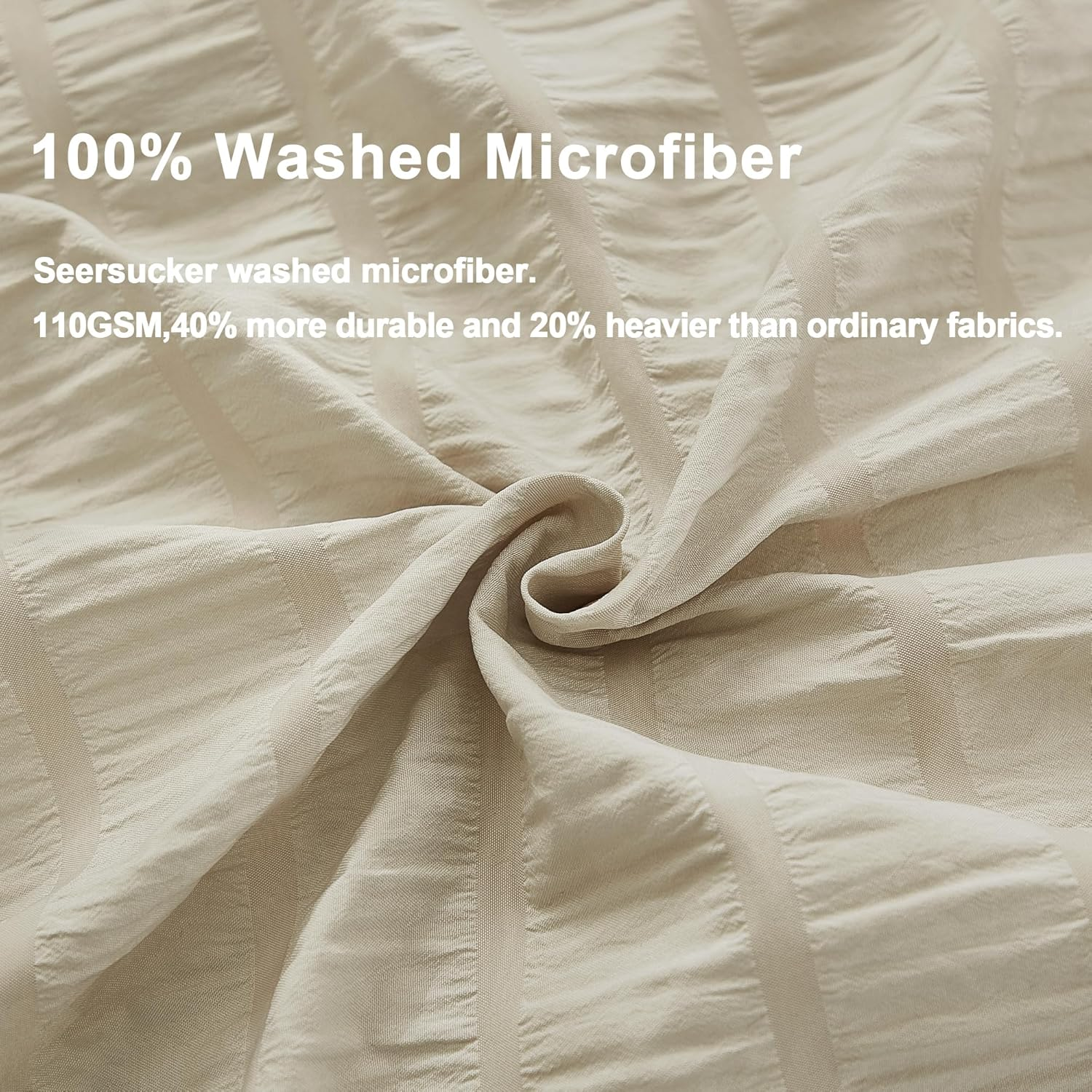 Avelom Beige Seersucker Duvet Cover Set Queen Size (90 X 90 Inches), 3 Pieces (1 Duvet Cover + 2 Pillow Cases), Ultra Soft Washed Microfiber, Textured Duvet Cover with Zipper Closure, Corner Ties image number 4