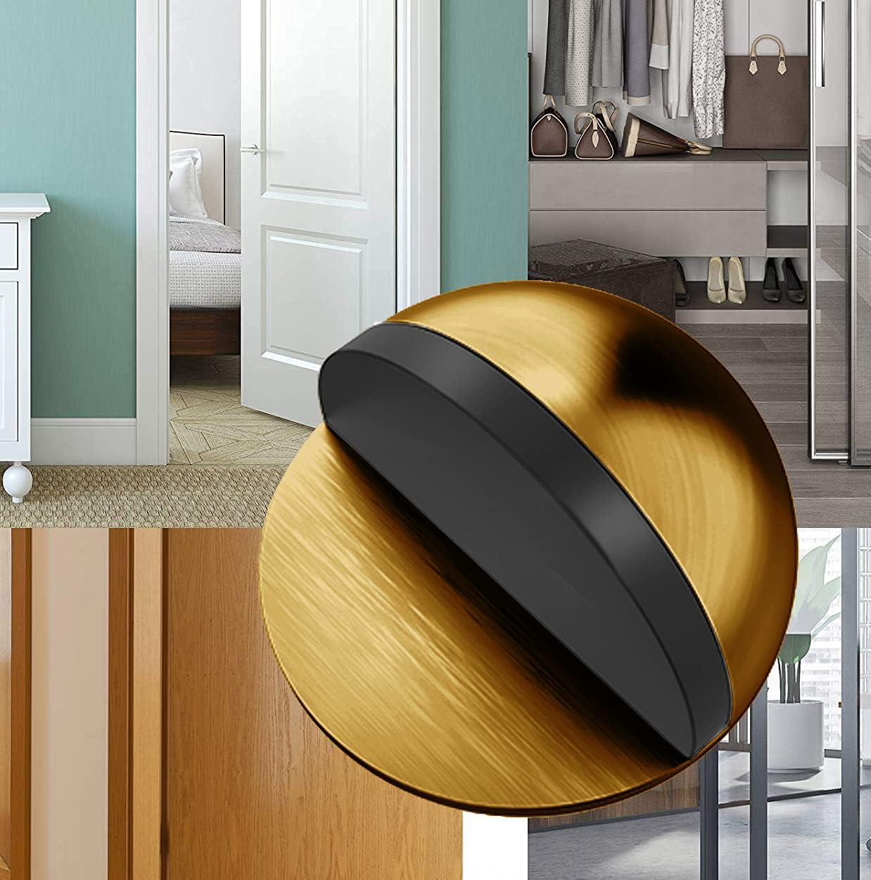 Floor Door Stopper Stainless Steel, 4 Pack Oval Floor Mounted Door Stops with Screws and Glues Fit Most Door Brass - Brass image number 2