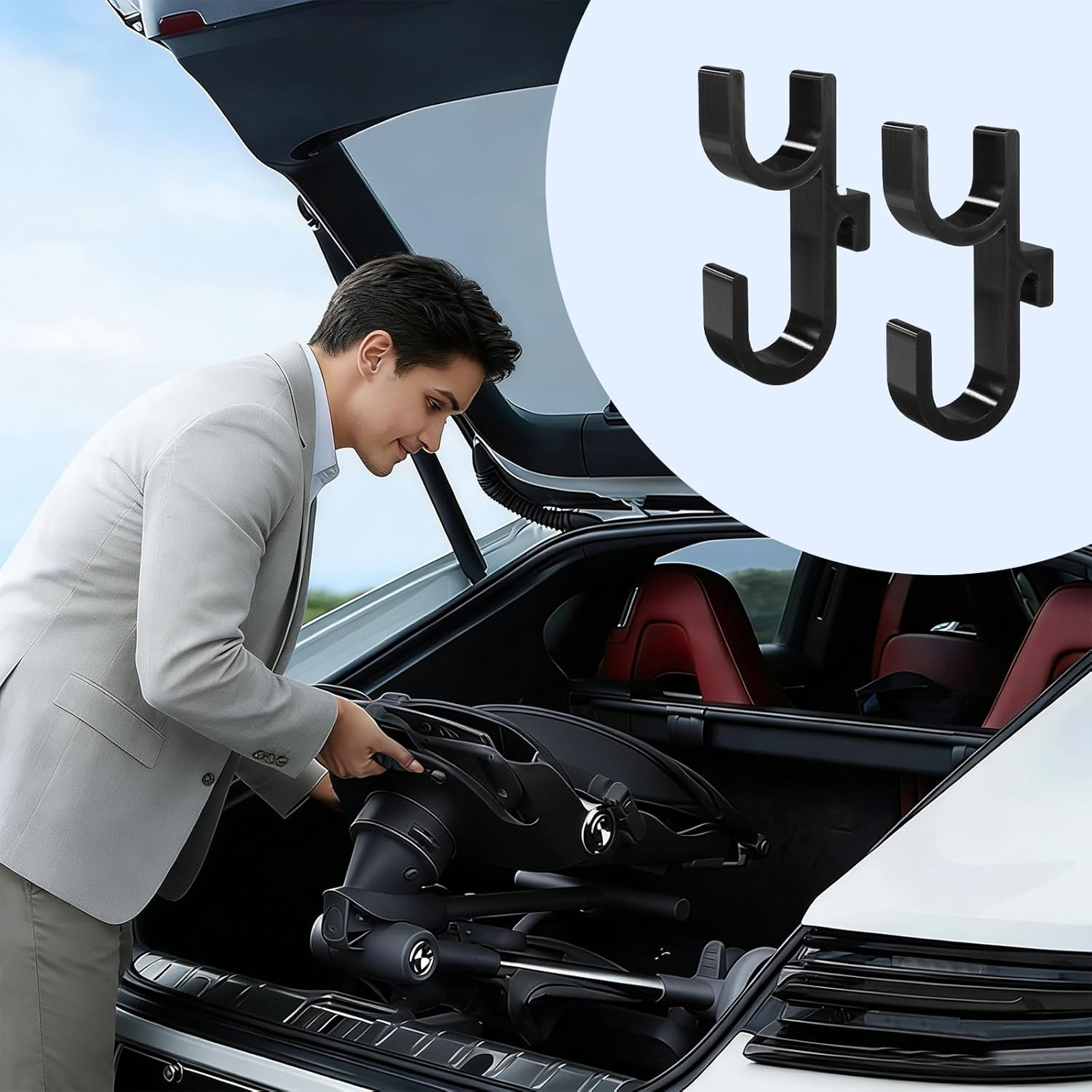 2Pack Car Umbrella Hook Universal Car Tool No Drilling Stable Installation Suitable for Any Vehicle Ideal for Hanging Umbrellas Towels and More (Black) image number 3