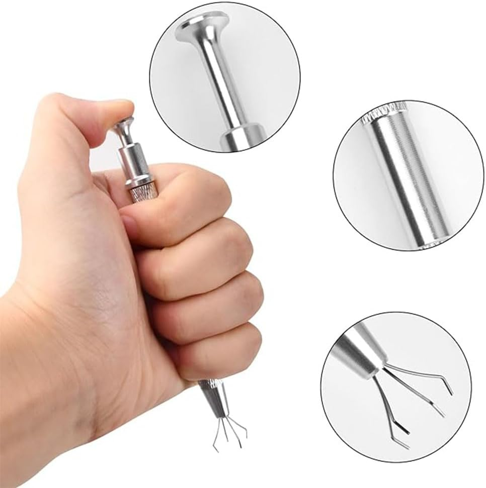 2 Pcs Piercing Ball Grabber, Pick up Tool with 4-Claw,Beads Gems Parts Claw Picker, Stainless Jewel Diamond Tweezers for Electronic Component Catcher for Tiny Objects in Home Office (Silvery+Black) image number 3