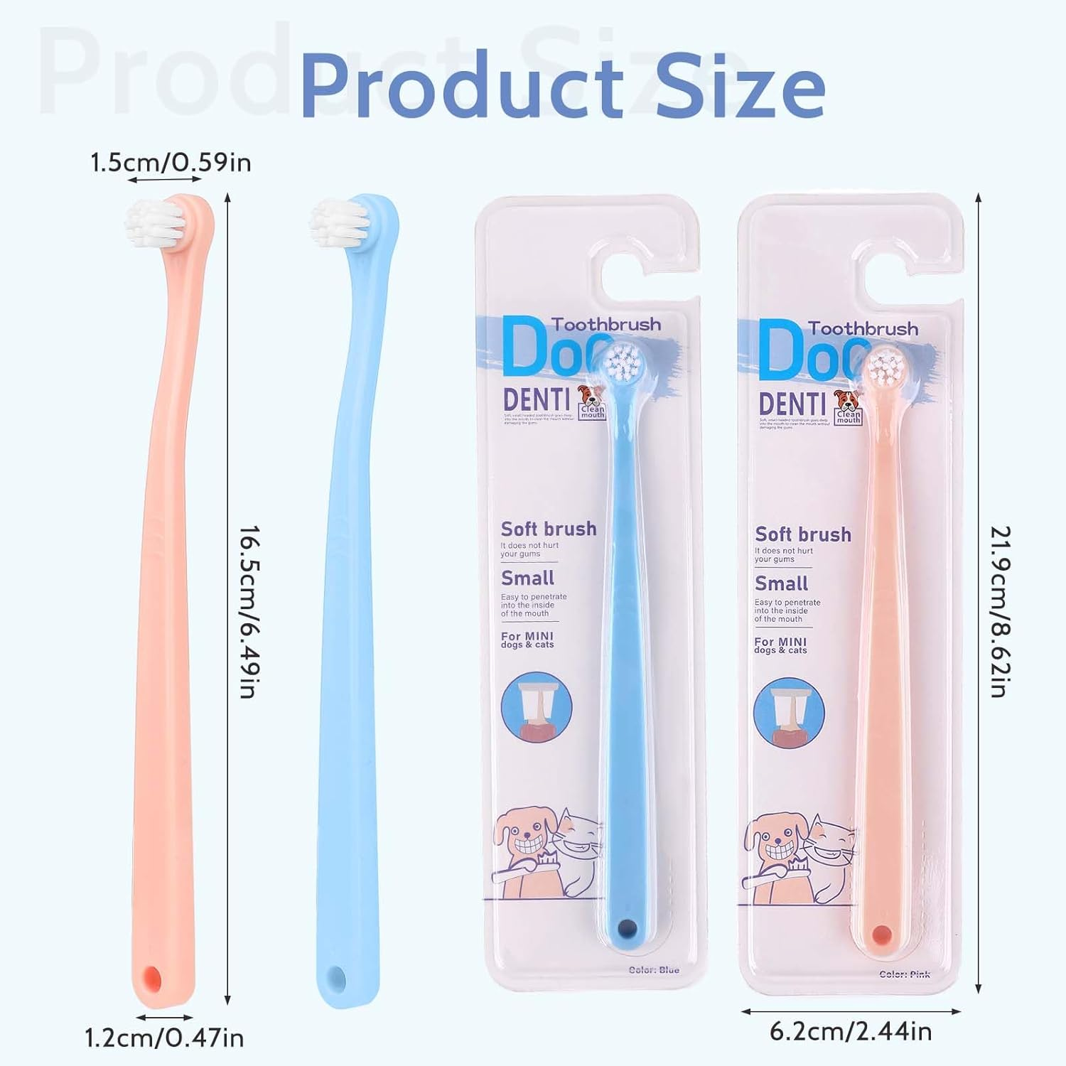 2 Pack Dog and Cat Toothbrush Kit - Mini Head Soft Brush for Deep Clean - Suitable for Puppy, Kitten, Small Pets - Portable Travel Friendly and Easy to Use - Blue+Pink image number 4