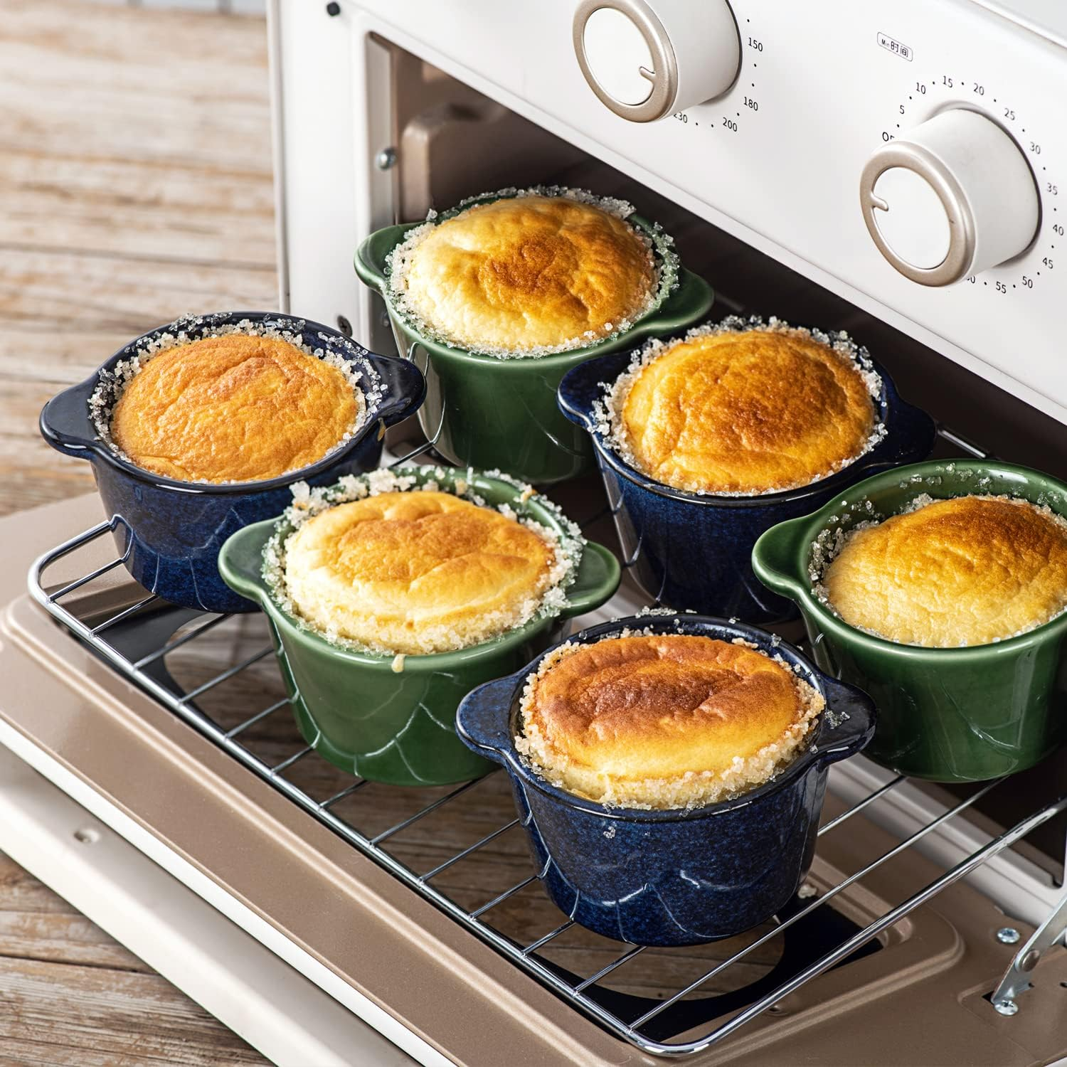 Creme Brulee Ramekins Ceramic Bowls - VICRAYS Mini Custard Cups 8 Oz Oven Safe Bowls Souffle Dishes for Baking Individual Casserole Dipping Sauce Pioneer Woman Bakeware Set of 6, Green image number 3