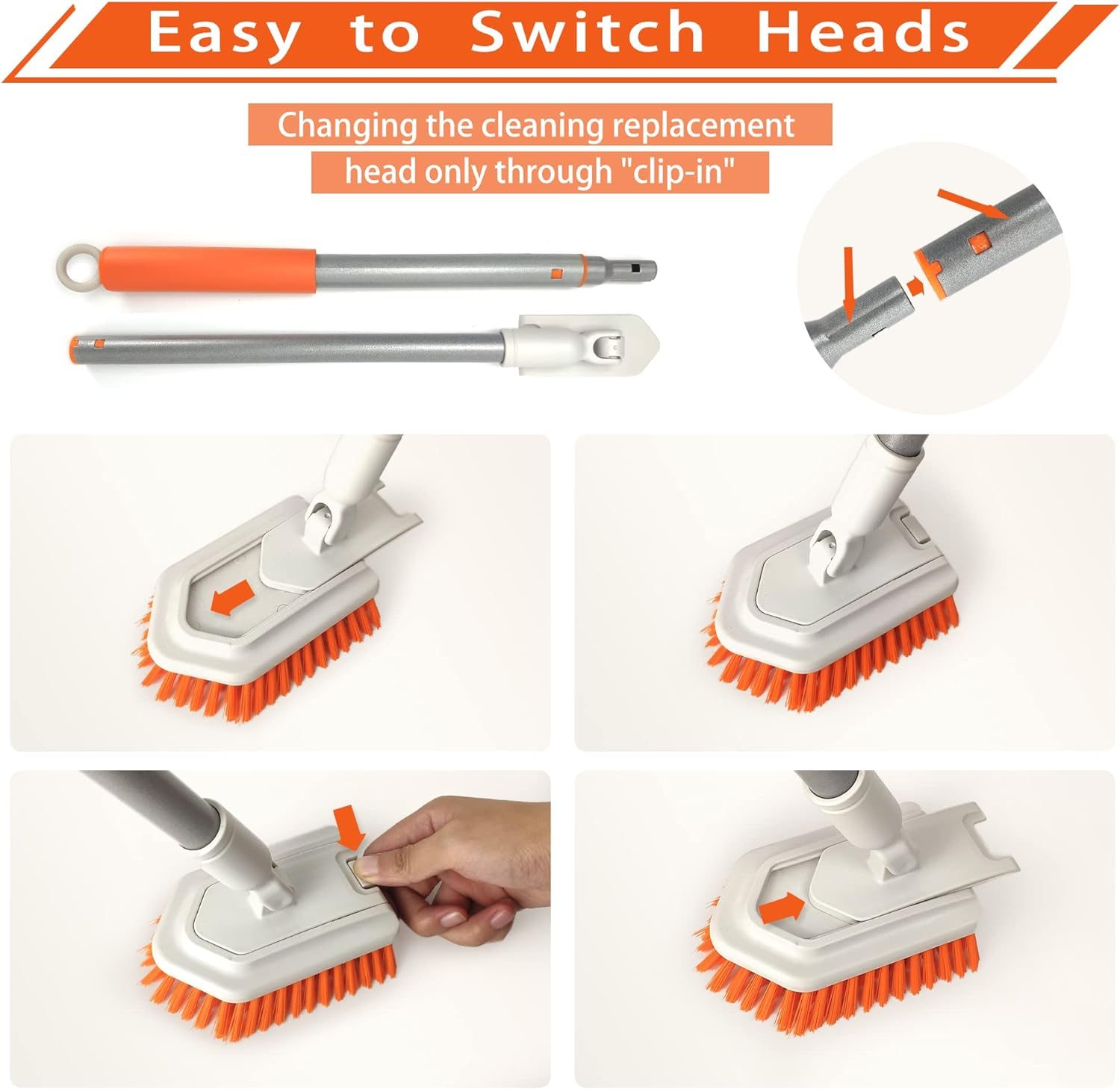 Shower Scrubber 2-In-1 Tub and Tile Cleaning Brush with Long Handle, Detachable Stiff Bristle Scrub Brush and Sponge Head for Bathroom, Bathtub, Floor image number 2